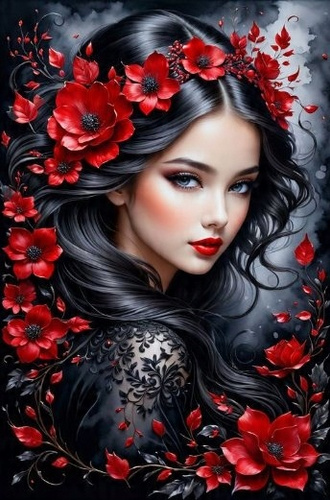 Malowanie Po Numerach Kobieta Czerwono Czarna 40X50 Z Ramą Kreatywne