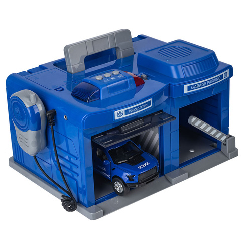 BAZA POLICYJNA GARAŻ Z SZLABANEM Z AUTEM POLICYJNYM RADIOWOZEM