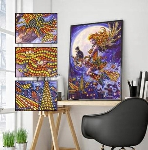 Diamentowa Mozaika Haft Wiedźma Kot 30X40