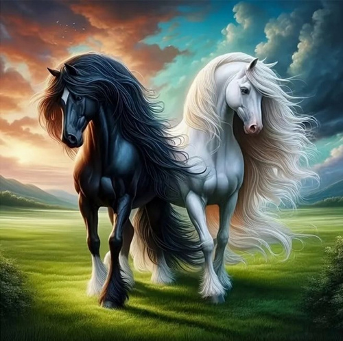 Diamentowa Mozaika Dwa Majestatyczne Konie 30x40Cm Kreatywne Diamenty