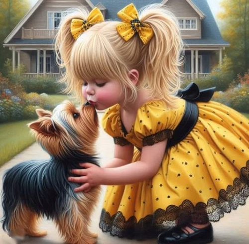 Malowanie Po Numerach Pies I Dziewczynka W Żółtej Sukience 40X50 Z Ramą