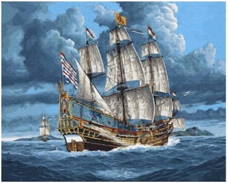 Malowanie Po Numerach Statek Galeon Na Falach 50X40 Z Ramą