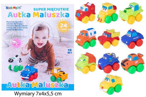 POJAZDY MIĘKKIE * 24 BOIX   /288/576
Wymiary 7x4x5,5 cm
Waga displaya 1,020 kg, szt 0,031 kg