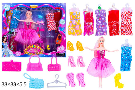 LALKA typu Barbie ZESTAW 6 SUKIENEK BUTY AKCESORIA