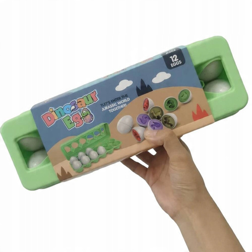 Klocki Jajka Edukacyjne 12 Szt Nauka Kształtów Kolorów Dinozaury Montessori