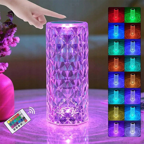 Kryształowa Lampka Nocna Ochrona Domu POWYSTAWOWA Kolory RGB Z Pilotem