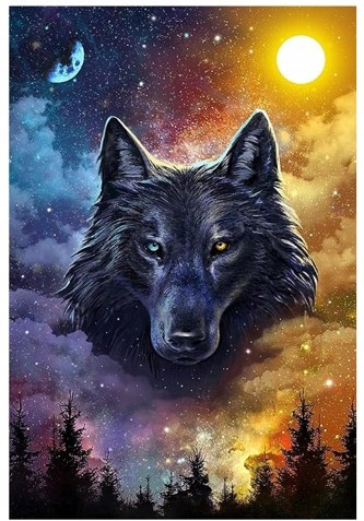 Diamentowa Mozaika Wilk Gwieździste Niebo Haft Kreatywny 30x40 Cm