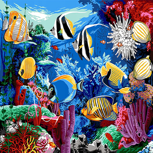 Diamentowa Mozaika Kolorowe Ryby W Oceanie Haft Kreatywny 30X40 Cm