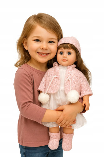 Lalka Słodka Maja Z Kamizelką Różowa Z Pomponami Oraz Czapką