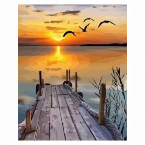 Malowanie Po Numerach Zachód Słońca Z Widokiem Na Przystań 50X40 Z Ramą