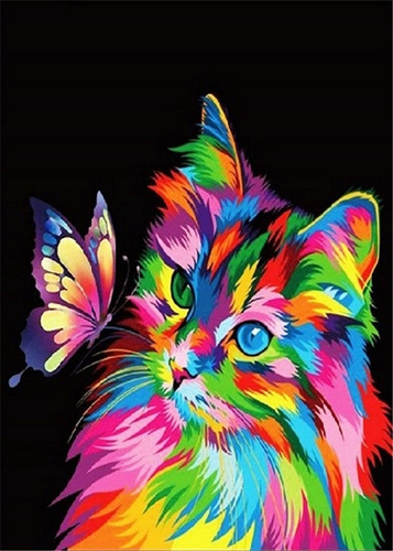 Diamentowa Mozaika Kolorowy Kot Z Motylem 30x40Cm Kreatywne Diamenty