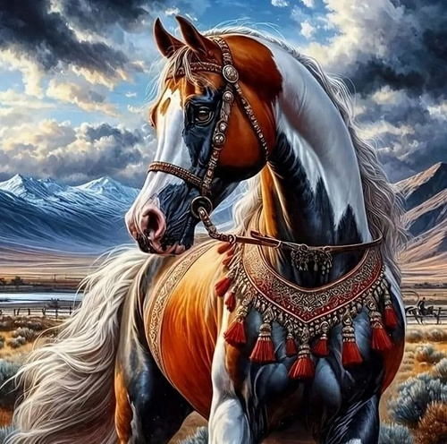 Diamentowa Mozaika Koń W Indiańskiej Uprzęży 30x40 Cm Kreatywne Diamenty