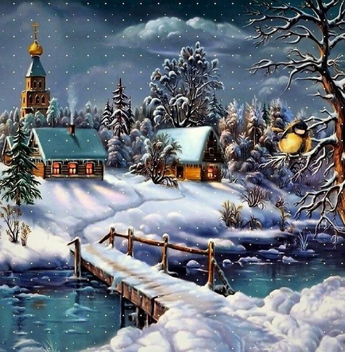 Diamentowa Mozaika Zima Most Do Wioski Haft Kreatywny 30x40 Cm