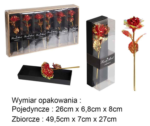RÓŻA CZERWONO ZŁOTA W OPAKOWANIU UPOMINEK PREZENT ŚWIĘTA ROCZNICA URODZINY