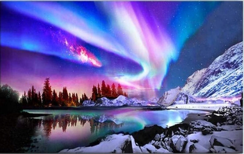 Diamentowa Mozaika Zorza Polarna Nad Górami 30x40 Cm Kreatywne Diamenty