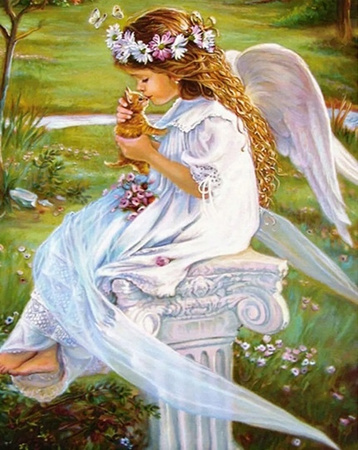 Malowanie Po Numerach Aniołek Z Rudym Kotem 40X50 Cm Na Ramie Kreatywne