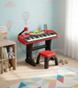 Keyboard Pianinko Czerwone Z Mikrofonem Posiada 37 Klawiszy Z Siedziskiem