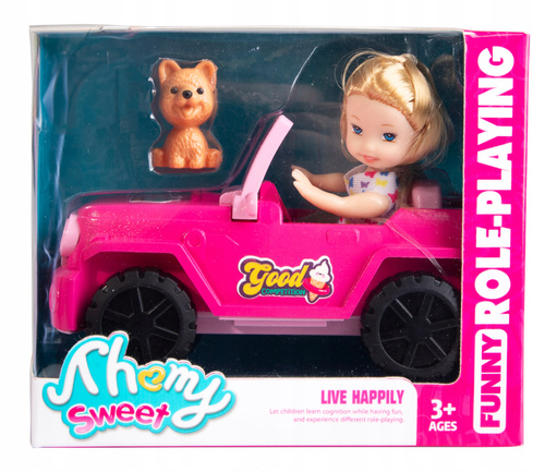 Auto Jeep Różowy Z Lalką I Pieskiem Zestaw Dla Dzieci