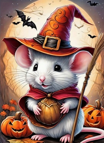 Diamentowa Mozaika Mysz Czarownica Dynie Jesień Halloween 30x40 Cm