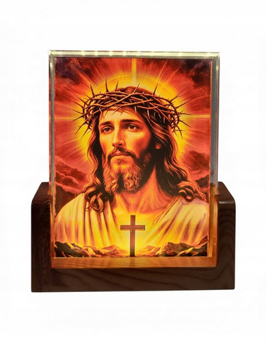 Obraz Podświetlany Jezus W Koronie Cierniowej Kabel USB Podświetlenie LED
