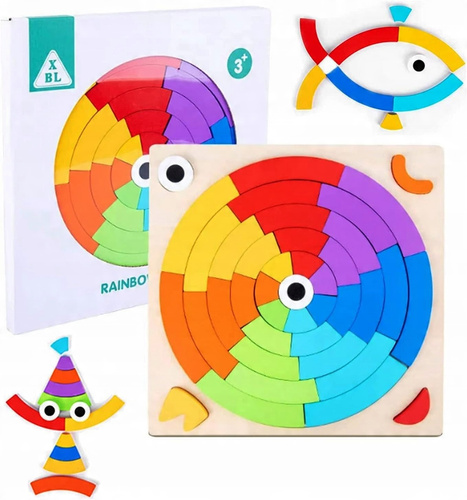 Drewniana Układanka Dla Dzieci Rozwijająca Puzzle Tęczowe Koliste