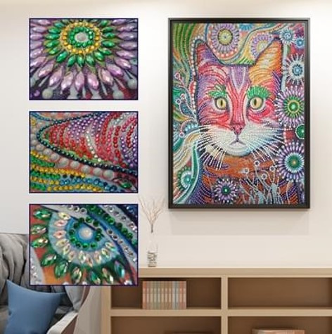 Diamentowa Mozaika Haft 7D Kot Abstrakcja 30X40