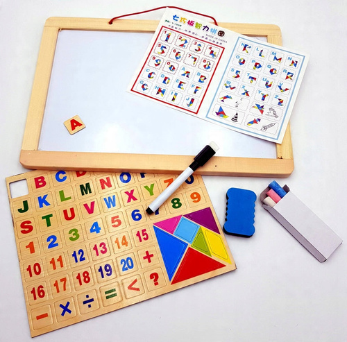 Tablica Układanka Dwustronna Z Pisakami I Kredą Edukująca Litery Kształty