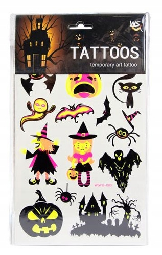 Tatuaże Halloween Tatuaże Zmywalne Fluorestencyjne 12 Arkuszy
