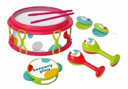Zestaw Instrumentów Muzycznych Bębenek 28Cm, Tamburyn, Marakasy, Kastaniety