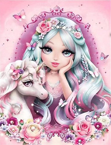 Diamentowa Mozaika Księżniczka Z Jednorożcem 30X40 Cm Kreatywne Diamenty