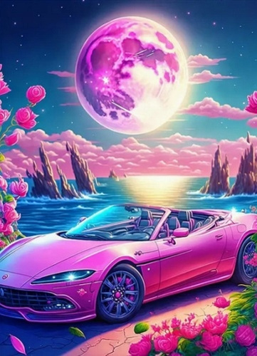 Diamentowa Mozaika Sportowe Auto Różowa Aura 30x40Cm Kreatywne Diamenty