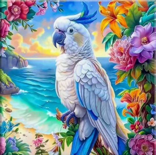 Diamentowa Mozaika Papuga Na Rajskim Wybrzeżu 30x40Cm Kreatywne Diamenty