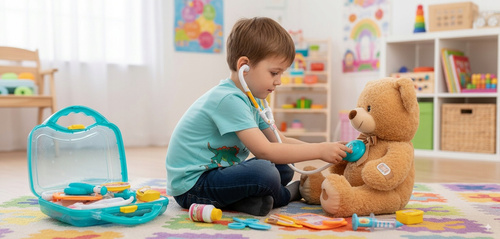 Zestaw Lekarski Dla Dzieci W Niebieskiej Walizce Z Efektami Świetl/Dźwiek