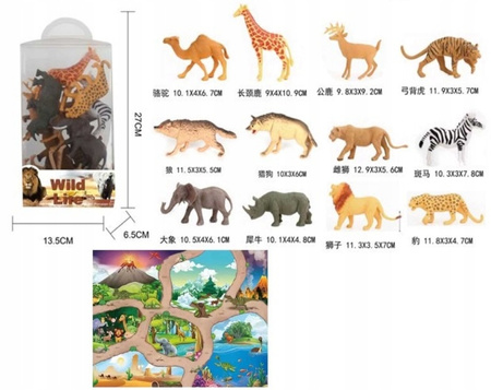 Dzikie Zwierzęta Figurki Safari 12 Szt + Mata