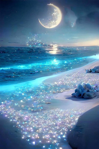 Diamentowa Mozaika Brzeg O Blasku Księżyca 30X40 Cm Kreatywne Diamenty