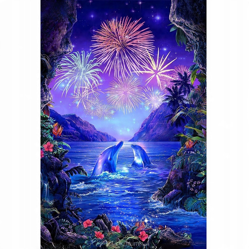 Malowanie Po Numerach Delfiny I Sztuczne Ognie 50X40 Cm Rama Kreatywne