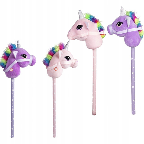 Pluszowa Głowa Konia Na Kiju Różowa Z Dźwiękiem Hobby Horse Zabawka