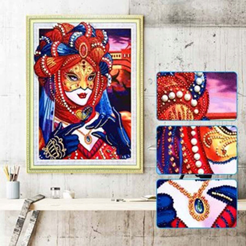 Diamentowa Mozaika Mandala 7d Kobieta Maska Karnawał 30x40