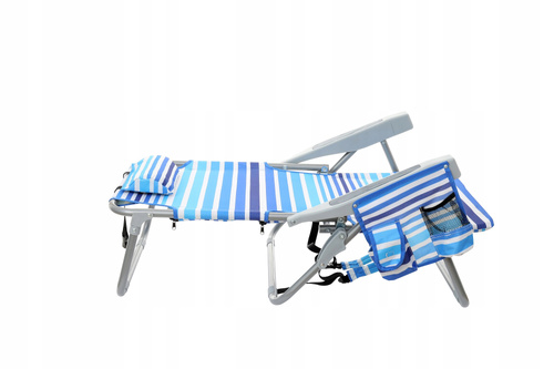 Składany Leżak Plażowy z Kieszonkami i Torbą Termiczną Stal Titanium Udźwig 150 kg