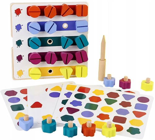 Drewniana Zabawka Wkręty Różne Kolory Nauka Manualna Przez Zabawę