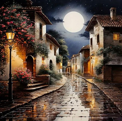 Diamentowa Mozaika Uliczka Miasta Nocą 30X40 Cm Kreatywne Diamenty