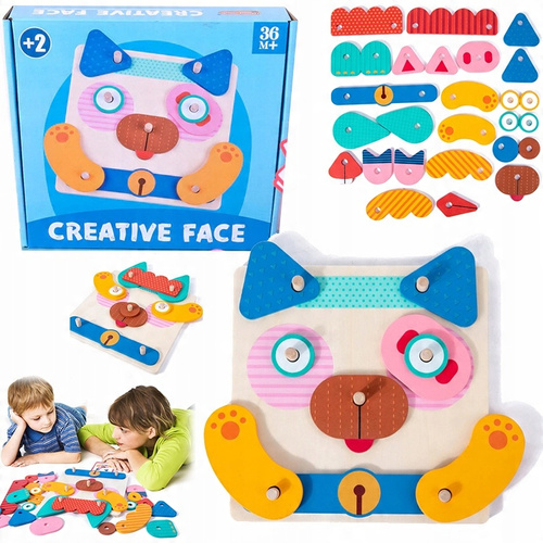 Drewniana Układanka Edukacyjna Manipulacyjna Montessori Buźki Zwierzaki