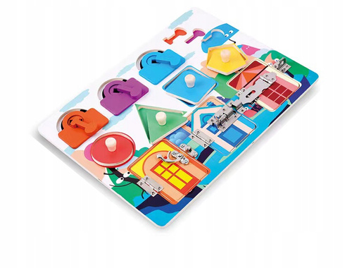 Tablica Sensoryczna Drewniana Z Zamkami Do Odkrywania Motoryki Dziecka