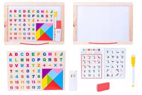 Tablica Układanka Dwustronna Z Pisakami I Kredą Edukująca Litery Kształty