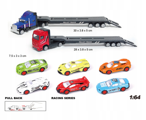 Ciężarówka Laweta Metalowa 1:64 Transporter Aut Sportowych Truck Auta
