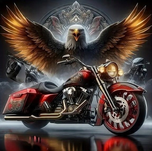 Diamentowa Mozaika Czerwony Motor Na Tle Orła 30x40 Cm Kreatywne Diamenty