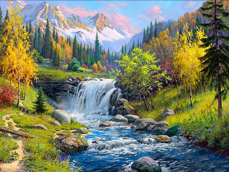 Diamentowa Mozaika Górska Rzeka Koło Szlaku 30x40Cm Kreatywne Diamenty