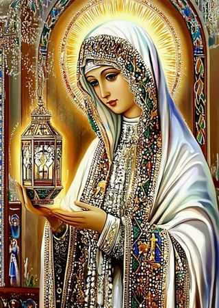 Diamentowa Mozaika Matka Boska Z Lampionem 30X40 Cm Kreatywne Diamenty