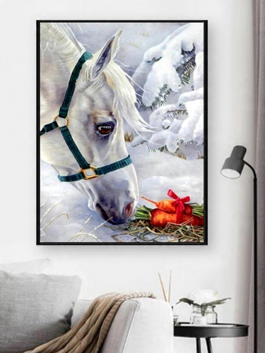 Malowanie Po Numerach Koń, Śnieg 50X40 Cm Na Ramie