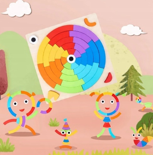 Drewniana Układanka Dla Dzieci Rozwijająca Puzzle Tęczowe Koliste